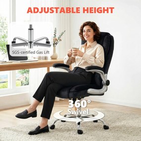 HOMCOM Scaun de birou ergonomic cu spătar înalt brațe rabatabile șezut cu arcuri înălțime reglabilă Negru | Aosom Romania