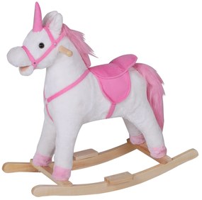 Balansoar din lemn, leagan in forma de unicorn pentru camera copilului, jucarie de plus, jucarie pentru copii 78x28x68cm HOMCOM | Aosom RO