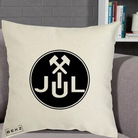 Perna Personalizata JUL Jiul Lupeni Fotbal, 40x40 cm, Ecru, Husa Detasabila, Perna Inclusa, BEKZ®