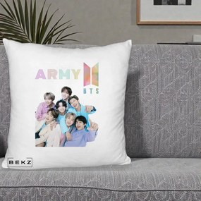 Perna Personalizata K-pop BTS ARMY Fotografie Grup Veseli, 40x40 cm, Alb Pufos, Husa Detasabila, Perna Inclusa, BEKZ®