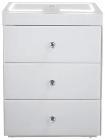 RESIGILAT- Noptieră inteligentă multifuncțională, din sticla tip oglindă, 3 sertare, LED-uri tactile, 3 tipuri de culoare, încărcare fără fir si USB, Difuzor Bluetooth, sticla securizata, 40x40x60 cm, Alb