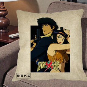 Perna Personalizata Cowboy Bebop Spike si Faye Poster, 40x40 cm, Crem, Husa Detasabila, Perna Inclusa, BEKZ®