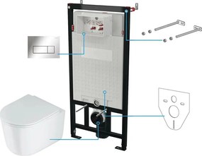 Set vas wc suspendat cu capac Deante Jasmin rimless, rezervor incastrat si clapeta actionare Slim crom