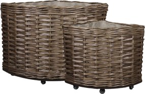 Set 2 coșuri decorative lucrate manual din ratan împletit natur, cu roți, 55x62x62 cm, „Panier"