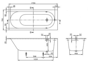 Cada baie incastrata Quaryl - Compozit 170 x 70 cm Villeroy  Boch, Oberon 1700x700 mm