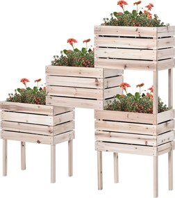 Outsunny Jardiniera Ridicata Lemn Natural, Suport 4 Ghivece Plante, Design Exterior 50x30x60cm | Aosom Romania