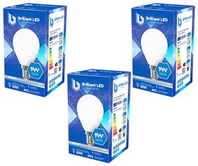 Set 3 Buc - Bec sferic Brilliant LED, 9W (60W), 720lm, lumina rece 6500k, 220V, E14 Lumina rece - 6500K, 3 buc
