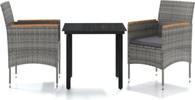 vidaXL Set mobilier de grădină, cu perne, 3 piese, gri și negru
