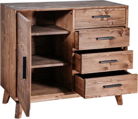 Comodă lemn masiv Timeless 4 Sertare 1 Ușă Whisky, 98 × 45 × 85 cm