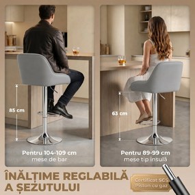 HOMCOM Set de 2 Scaune de Bar Rotative Reglabile pentru Bucătărie, Gri Deschis | Aosom Romania