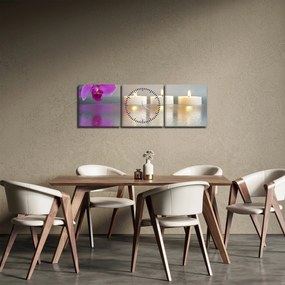 Tablou cu lumânări pe apă (cu ceas) (90x30 cm)