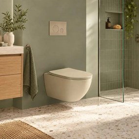 Set vas WC suspendat Rune Ivaldi Tornado bej finisaj mat cu capac slim
