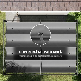 Outsunny Pergolă Gazebo 4x3 m cu Acoperiș Retractabil, Orificii de Drenaj, Țepușe și Șuruburi, Pergolă pentru Grădină din Poliester și Metal, Gri Închis | Aosom Romania