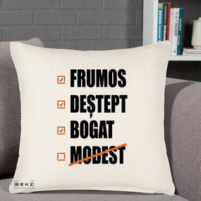 Perna Decorativa Frumos Destept Bogat, 40x40 cm, Crem Reliefat, Husa Detasabila, Perna Inclusa, BEKZ®