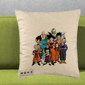 Perna Personalizata Dragon Ball Z Grup Complet, 40x40 cm, Bej, Husa Detasabila, Perna Inclusa, BEKZ®