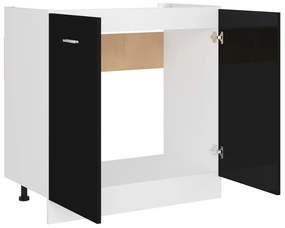 Masca de chiuveta, negru extralucios, 80 x 46 x 81,5 cm, PAL negru foarte lucios, Dulap inferior de chiuveta, 1