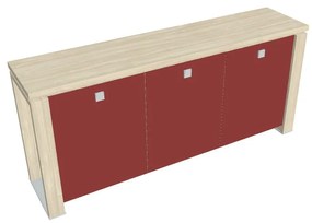 Dulap mic Verno+ S 200 x 46 x 90 cm, uși de sticlă, salcâm / roșu