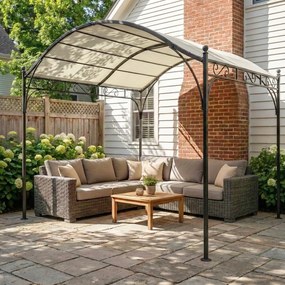 Outsunny Pergolă 3x3m cu Acoperiș Arcuit, Gazebo din Metal și Poliester 180g/m² cu Șuruburi, pentru Exterior, Terasă și Grădină, Protecție UV30+, Alb Crem | Aosom Romania