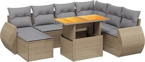 vidaXL Set canapele de grădină, 8 piese, cu perne, bej, poliratan