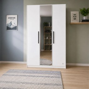 Dulap cu 3 usi si oglinda, pentru tineret Colectia White, 135x54x209 cm