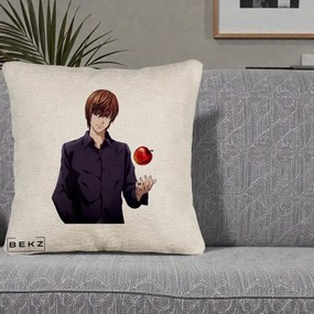 Perna Personalizata Death Note Light Yagami cu Mar, 40x40 cm, Bej Canapea, Husa Detasabila, Perna Inclusa, BEKZ®
