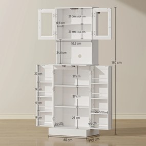HOMCOM Dulap de bucătărie, raft reglabil, blat, uși din acril, orificiu pentru cablu, pentru living, bucătărie, sufragerie, MDF, Alb | Aosom Romania