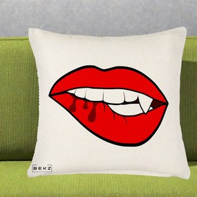 Perna Decorativa Vampire Lips Halloween, 40x40 cm, Crem Reliefat, Husa Detasabila, Perna Inclusa, BEKZ®