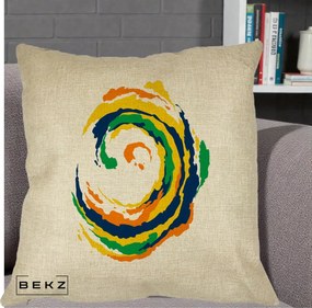 Perna Decorativa Vortex Abstract Colorat, 40x40 cm, Crem, Husa Detasabila, Perna Inclusa, BEKZ®