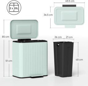 HOMCOM Coș de gunoi pentru bucătărie, 2 x 20 L compartimente, separare eficientă a deșeurilor, pedală, Plastic, Metal, Verde | Aosom Romania