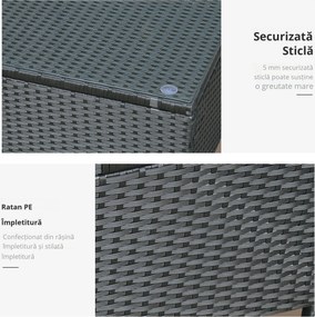Outsunny Mobilier pentru Terasă, Măsuță de Cafea din Răchită, Rezistentă la Apă, cu Blat din Sticlă Securizată, 86x50x39cm, Negru | Aosom Romania