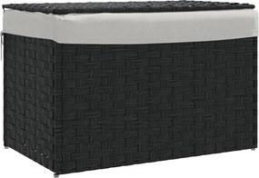 vidaXL Coș de rufe cu capac, negru, 55,5x35x34 cm, poliratan