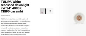 Spot LED incastrabil TULIPA White recessed downlight 7W 24° 4000K CRI90 casambi