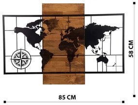 Decorațiune de perete 58x85 cm lemn/metal hartă