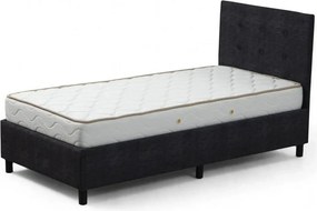 Pat HIRA 90x190, stofa clasica gri antracit, cu suport saltea