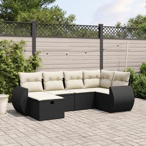 3264102 vidaXL Set mobilier de grădină cu perne, 6 piese, negru, poliratan