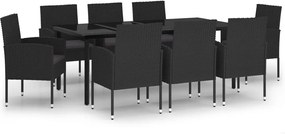 vidaXL Set mobilier de grădină, 9 piese, negru
