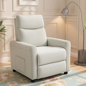 HOMCOM Fotoliu Reclinabil 135° max în Material cu Efect de In, Spumă, Oțel și Lemn, 73x86x100 cm, Crem | Aosom Romania