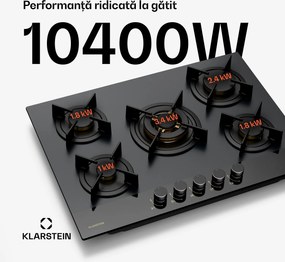 Klarstein Goldflame Nano plită pe gaz, 5 arzătoare din alamă, Strat Nano, GPL/gaz natural