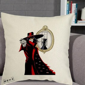 Perna Personalizata Hellsing Alucard cu Pistoale, 40x40 cm, Ecru, Husa Detasabila, Perna Inclusa, BEKZ®