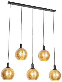 Lampă suspendată de design neagră cu sticlă aurie cu 5 lumini - Bert
