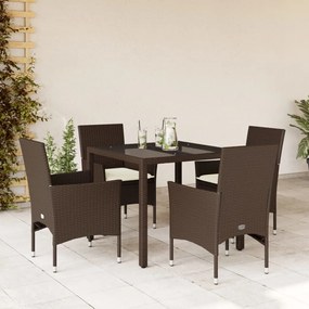 vidaXL Set mobilier de grădină cu perne 5 piese maro poliratan&amp;sticlă
