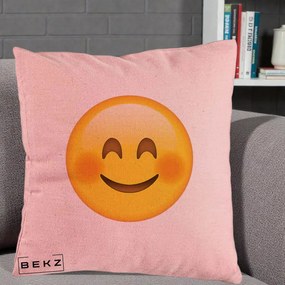Perna Decorativa Emoji Fericit Roscat, 40x40 cm, Roz, Husa Detasabila, Perna Inclusa, BEKZ®