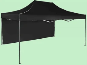 Pavilion de grădină  3x4,5m – din oțel, Negru, 1 perete lateral