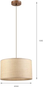Lustră pe cablu AIDA 1xE27/15W/230V Ø35 cm stejar/rafie