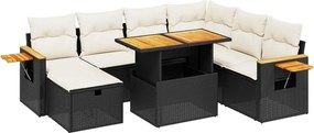 vidaXL Set mobilier de grădină cu perne, 8 piese, negru, poliratan