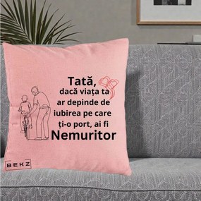 Cadou pentru Tata - Perna Personalizata Tata Nemuritor Bicicleta, 40x40 cm, Roz, Husa Detasabila, Perna Inclusa, BEKZ®