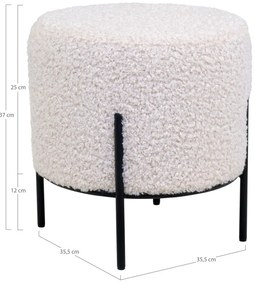 Pouf Alford Piele artificială de miel, alb cu picioare negre, 35,5x37 cm