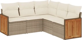 vidaXL Set canapele de grădină cu perne, 5 piese, bej, poliratan
