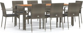 vidaXL Set mobilier grădină cu perne, 9 piese, gri, poliratan
