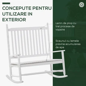 Outsunny Bancă Balansoar cu 2 Locuri din Lemn de Plop, Design Clasic, Alb | Aosom Romania